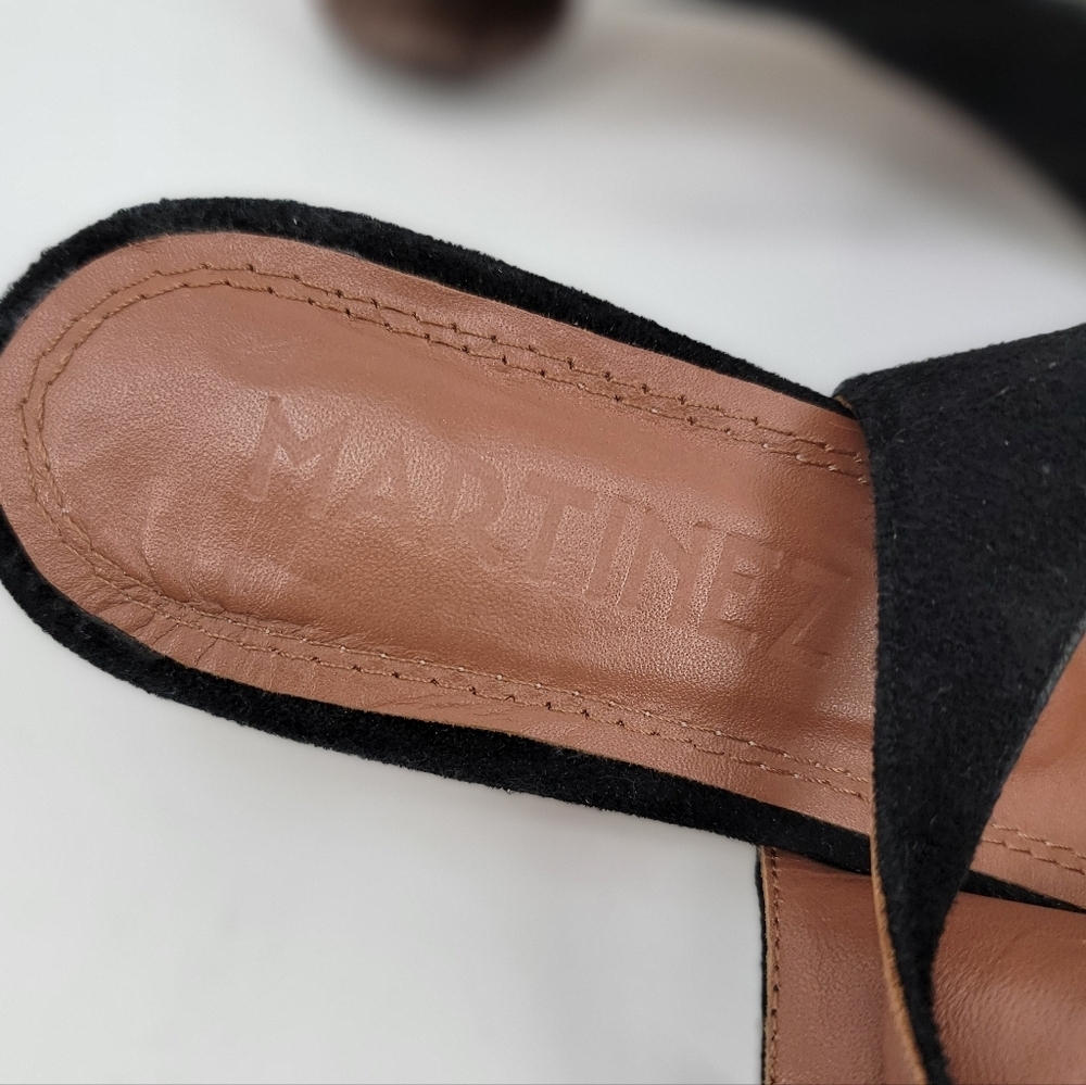 Souliers Martinez Black Pointed Toe Wooden Kitten Heel Slingback Size 8 EU 39 - Picture 10 of 16
